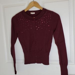 AE maroon beaded sequin cardigan medium